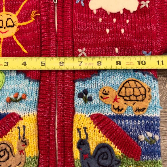 American South Side Sweater Toddler 2T Red Hooded Zip Peruvian Knit Animals - Picture 5 of 6